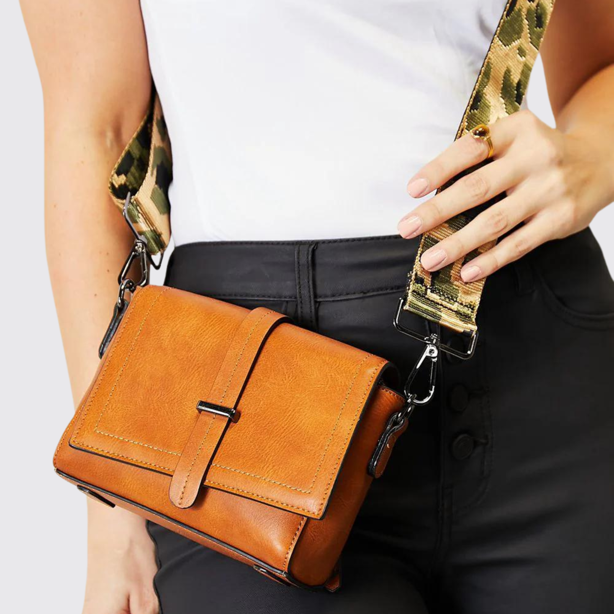 SHOMICO PU Leather Wide Strap Crossbody Bag