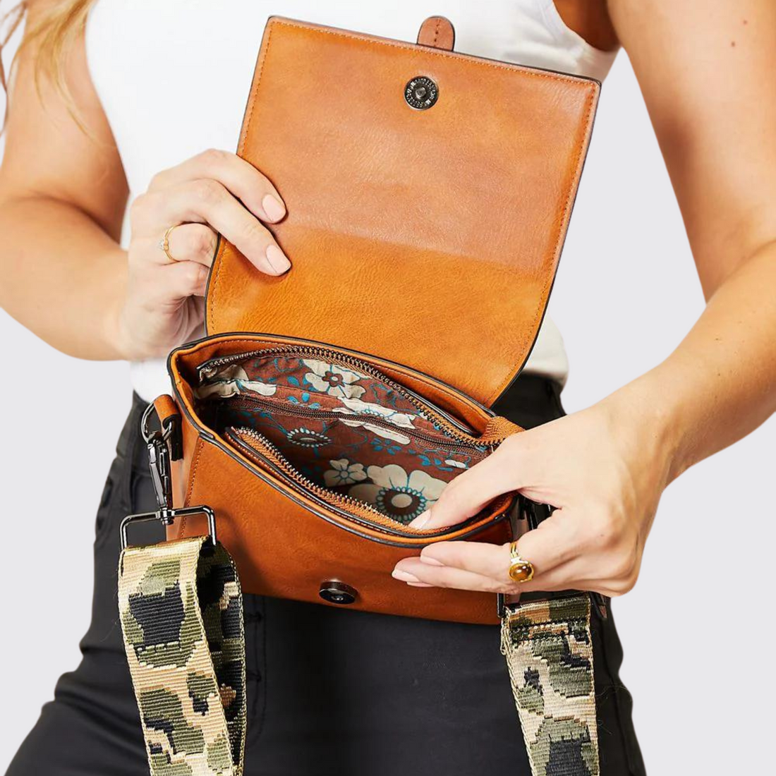 SHOMICO PU Leather Wide Strap Crossbody Bag