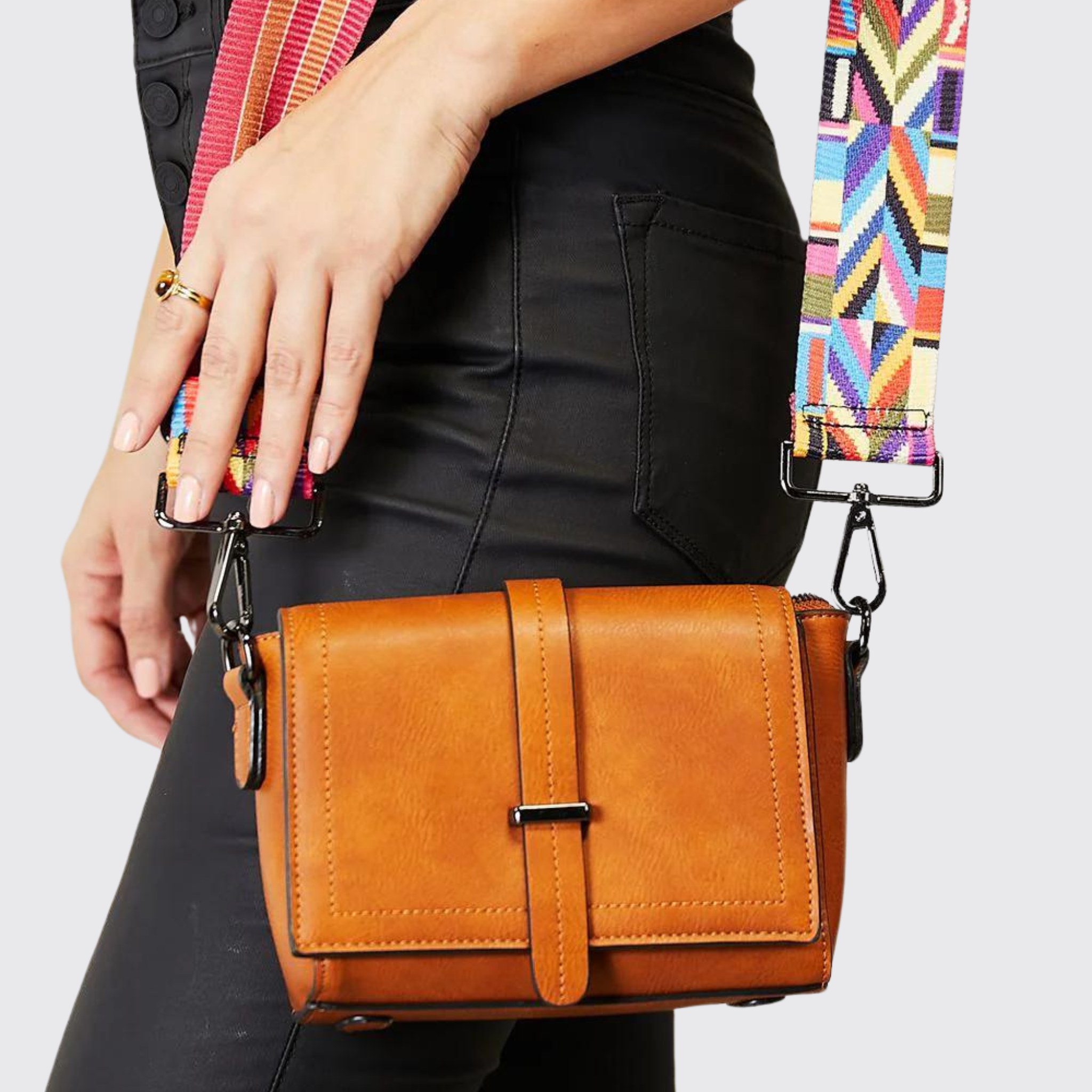 SHOMICO PU Leather Wide Strap Crossbody Bag