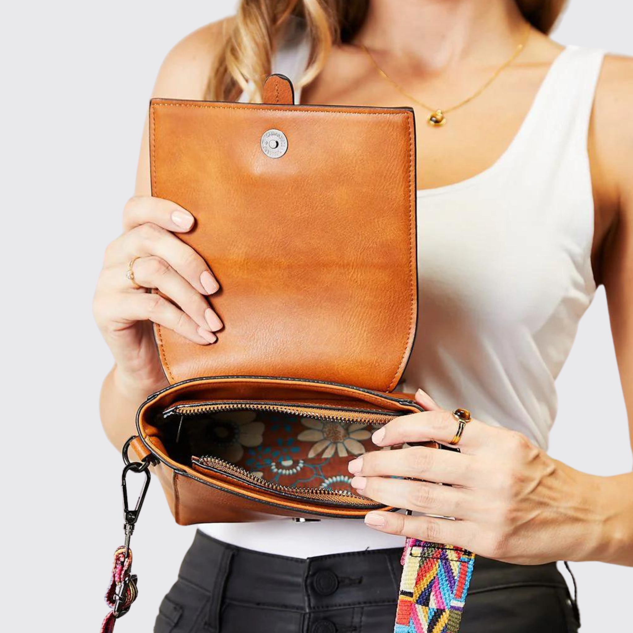 SHOMICO PU Leather Wide Strap Crossbody Bag