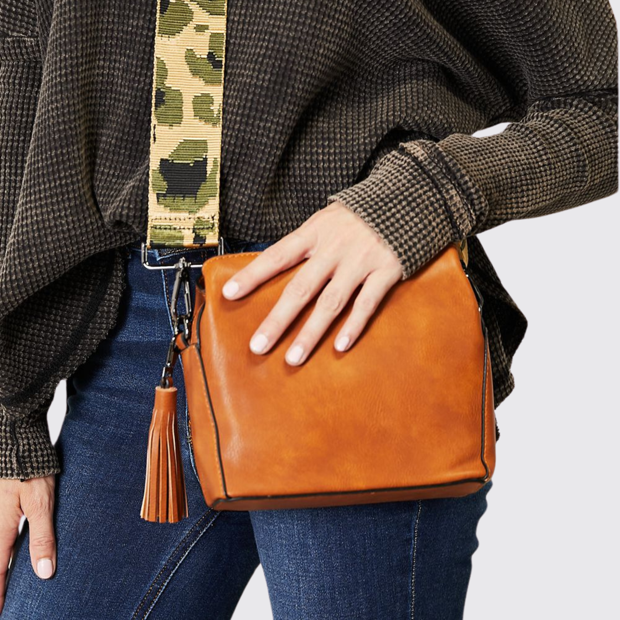 SHOMICO PU Leather Wide Strap Crossbody Bag