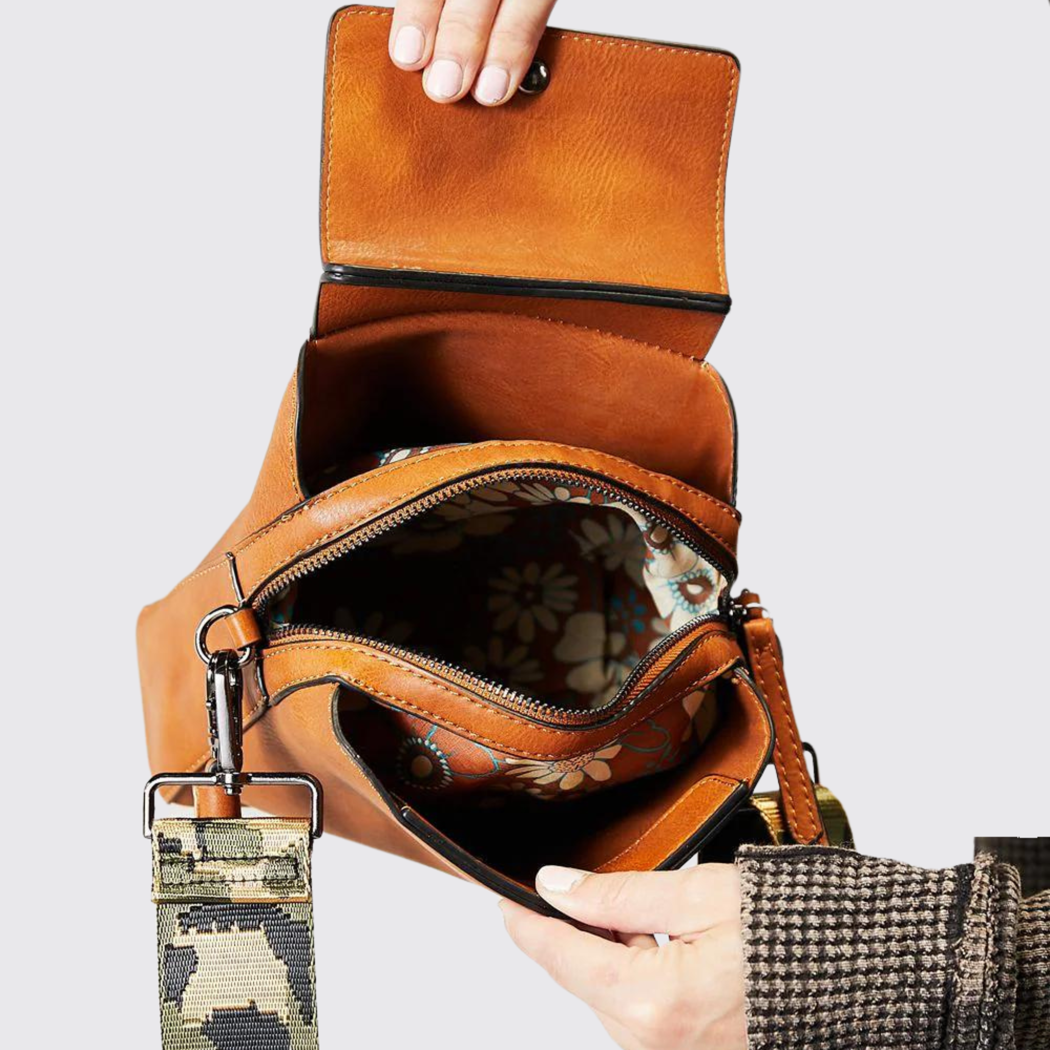 SHOMICO PU Leather Wide Strap Crossbody Bag