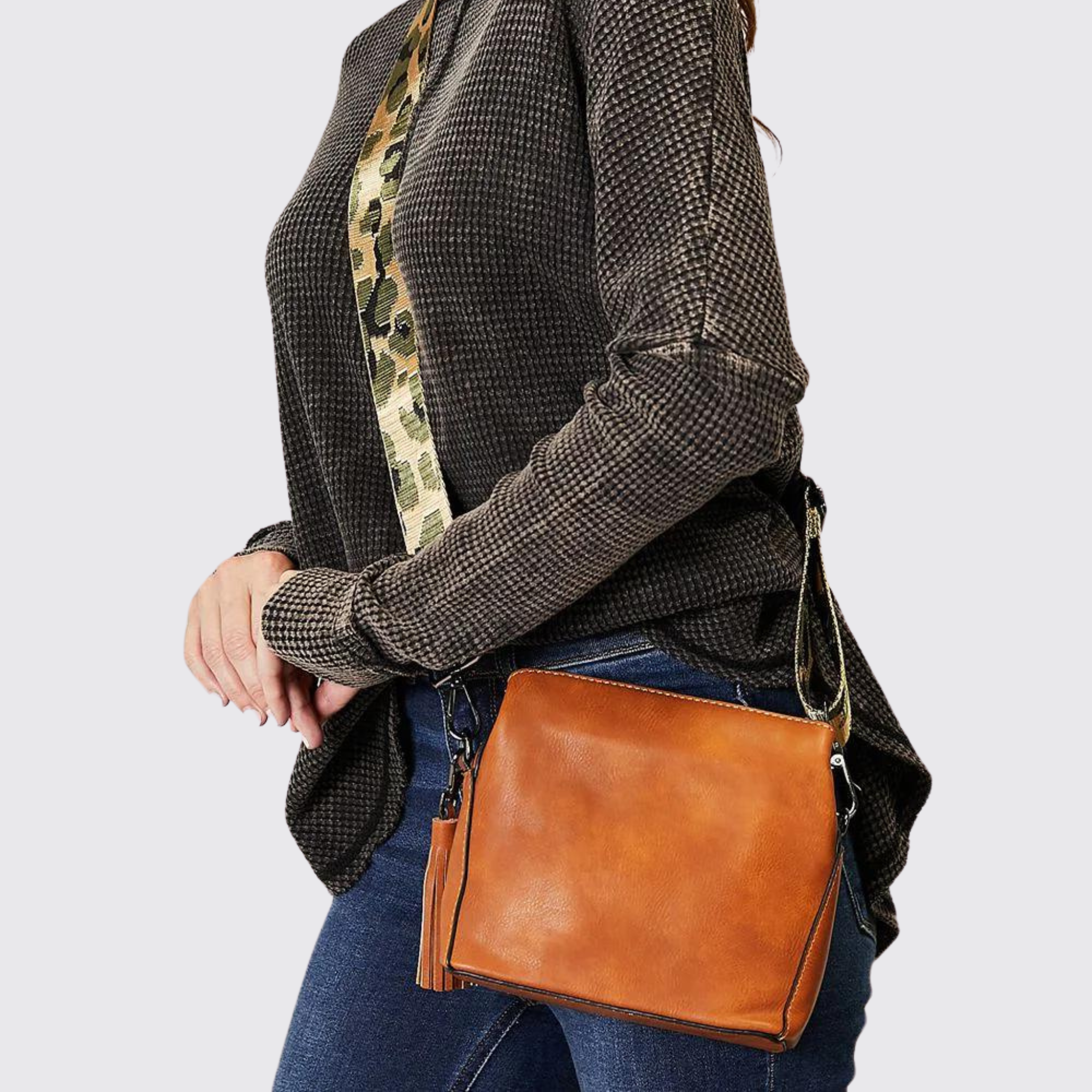 SHOMICO PU Leather Wide Strap Crossbody Bag