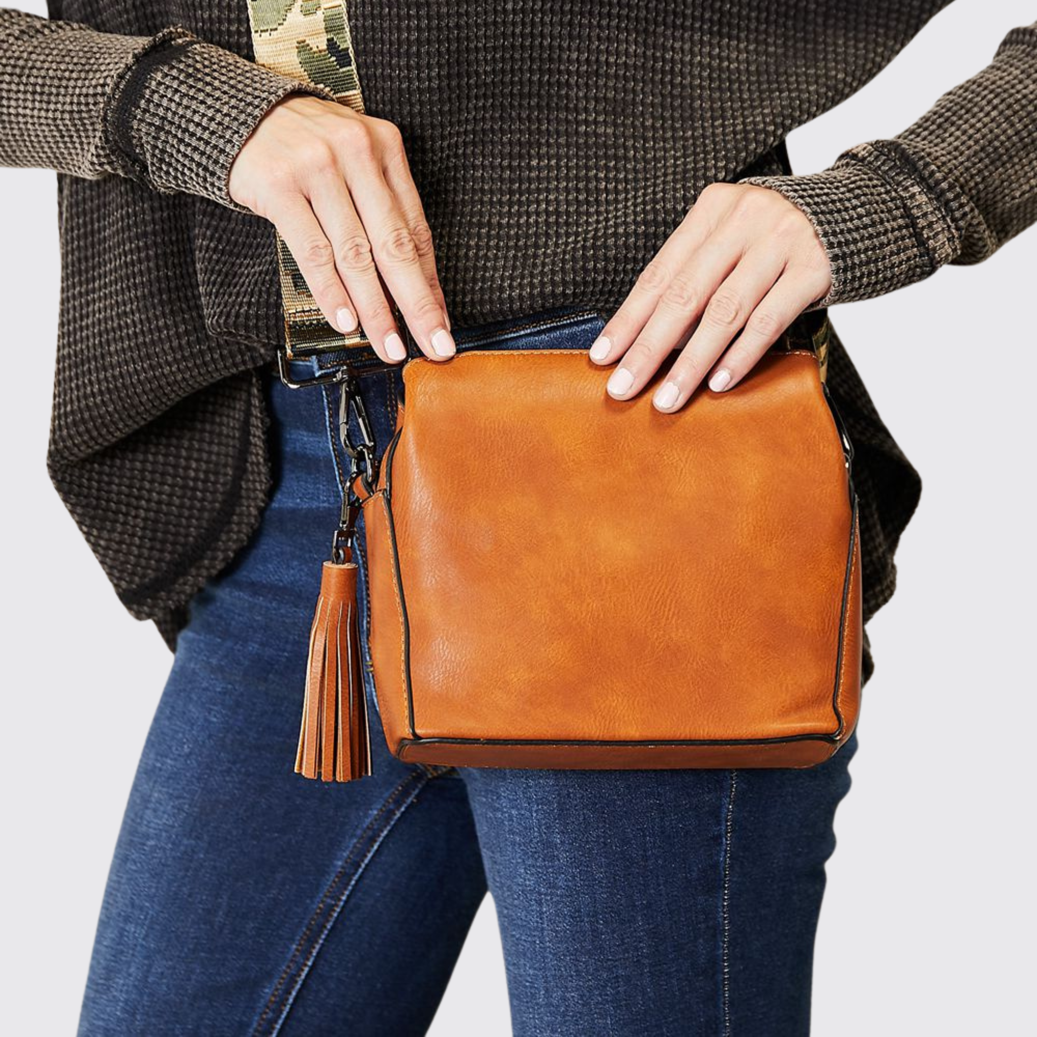 SHOMICO PU Leather Wide Strap Crossbody Bag