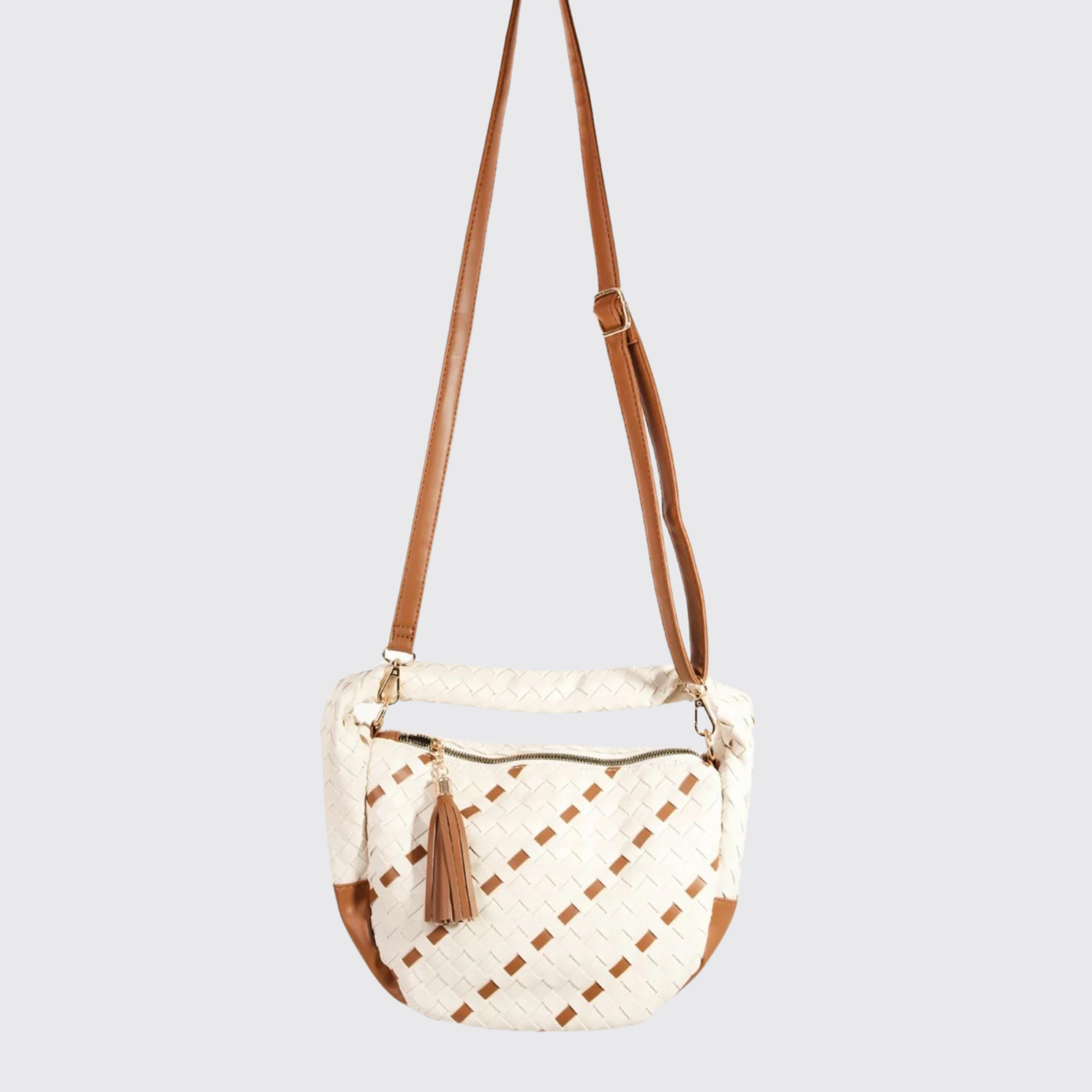 Fame Tassel Detail Weave Semi Circle Bag