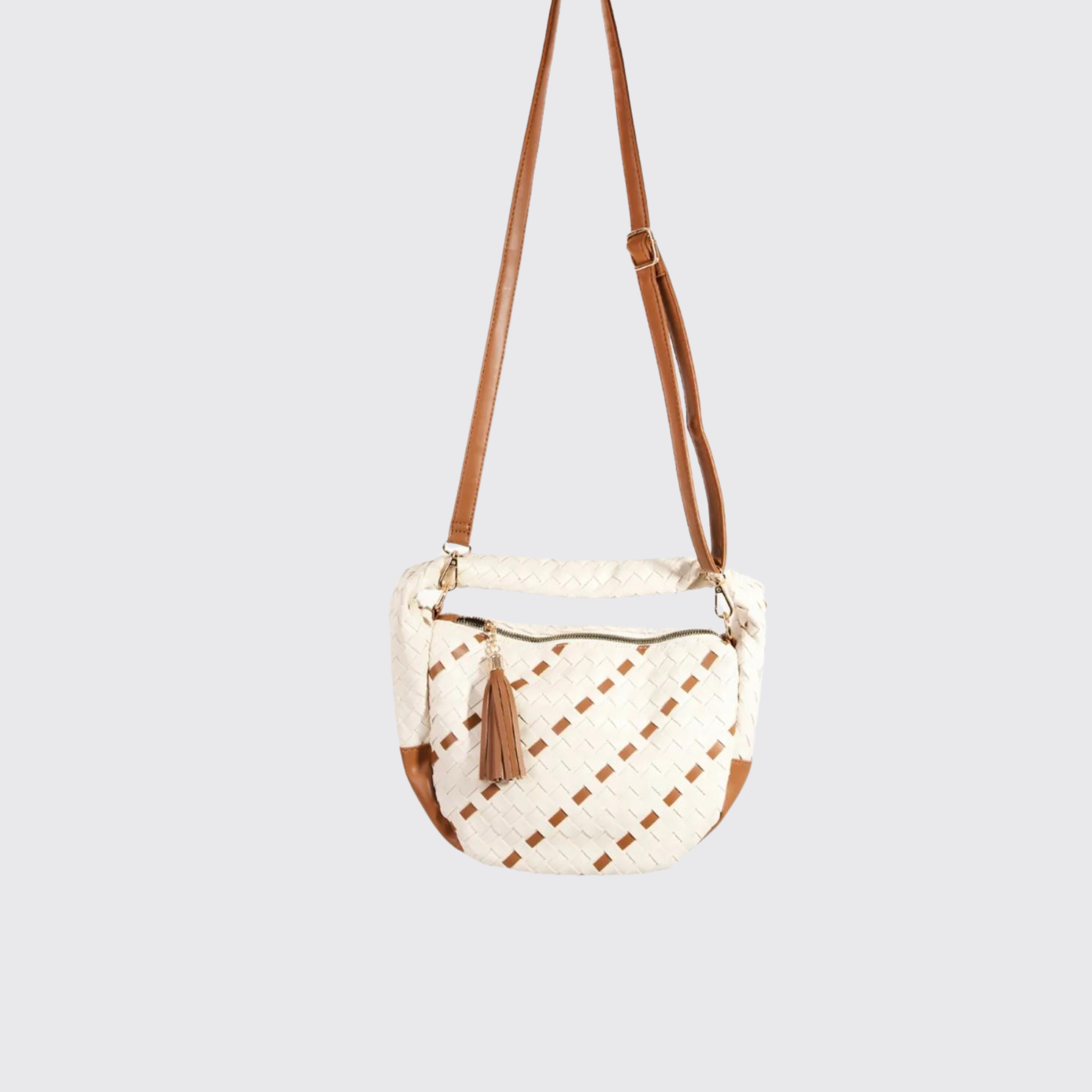 Fame Tassel Detail Weave Semi Circle Bag