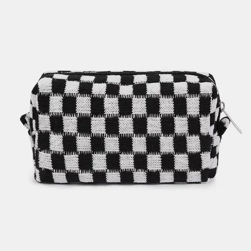 Zenana Checkered Pattern Knitted Cosmetic Pouch