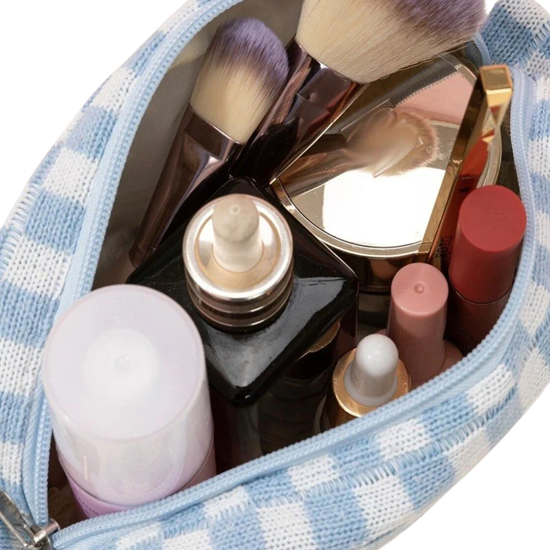 Zenana Checkered Pattern Knitted Cosmetic Pouch