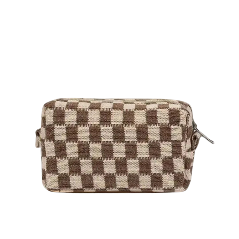 Zenana Checkered Pattern Knitted Cosmetic Pouch