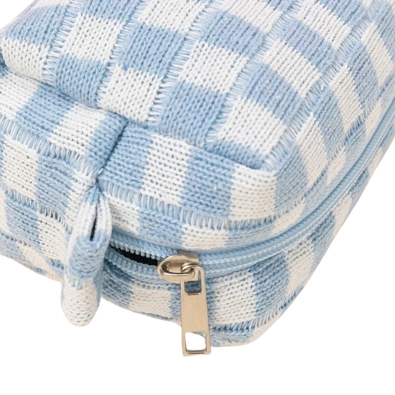 Zenana Checkered Pattern Knitted Cosmetic Pouch