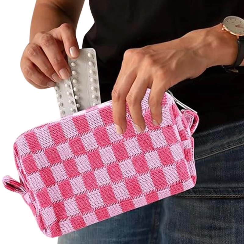 Zenana Checkered Pattern Knitted Cosmetic Pouch