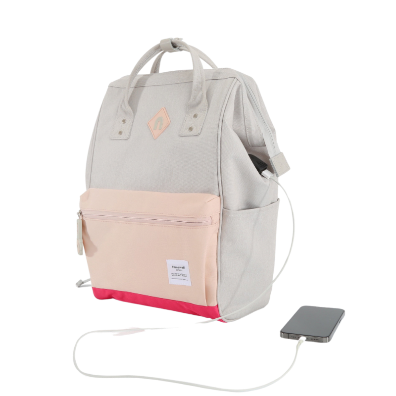 Himawari Contrast Waterproof Backpack Bag with External USB Port
