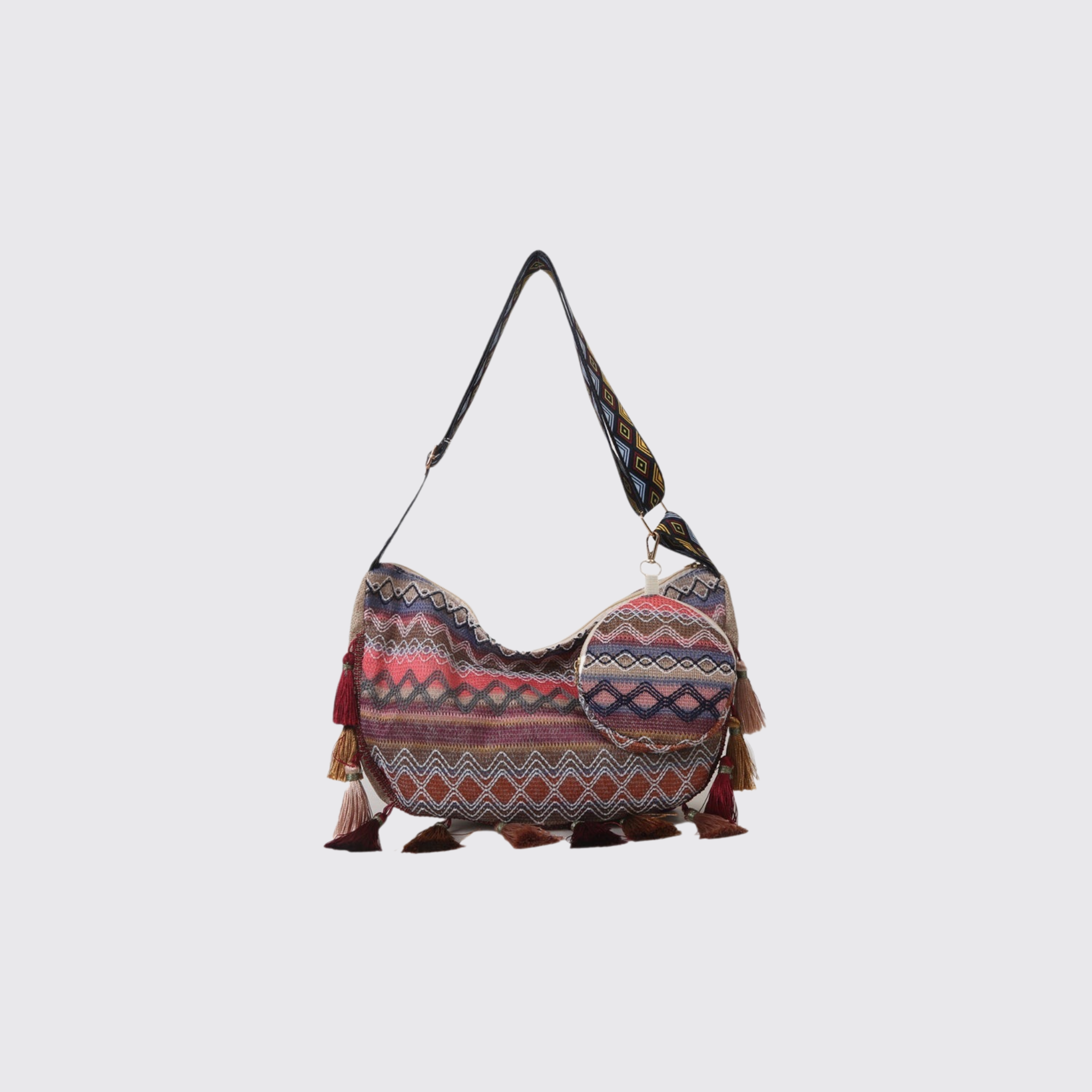 Printed Tassel Detail Crossbody Bag with Small Purse