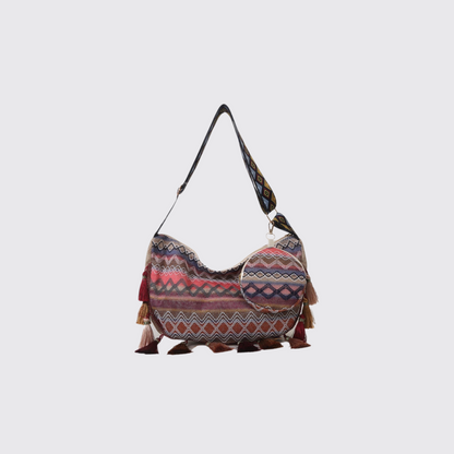 Printed Tassel Detail Crossbody Bag with Small Purse