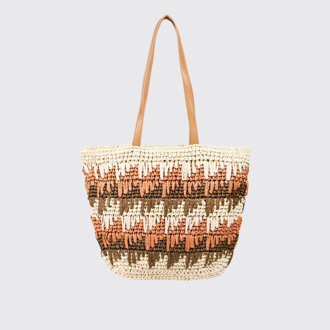 Fame Straw Braided Striped Tote Bag