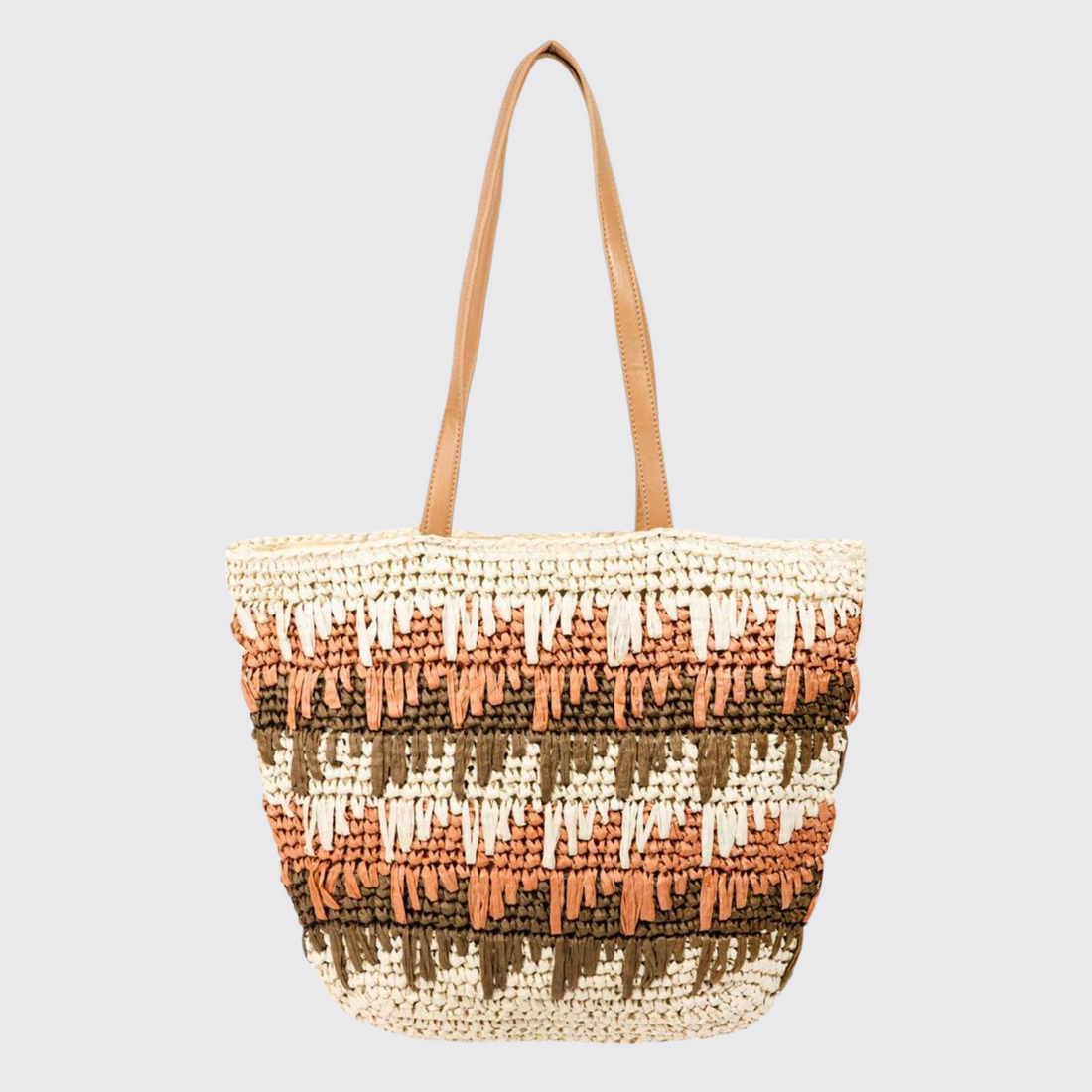 Fame Straw Braided Striped Tote Bag