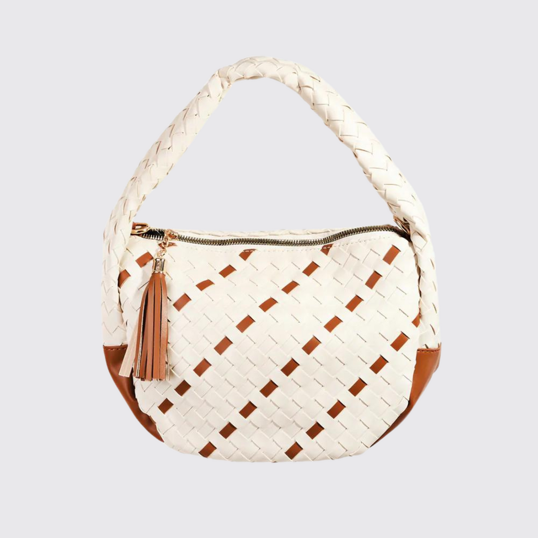 Fame Tassel Detail Weave Semi Circle Bag