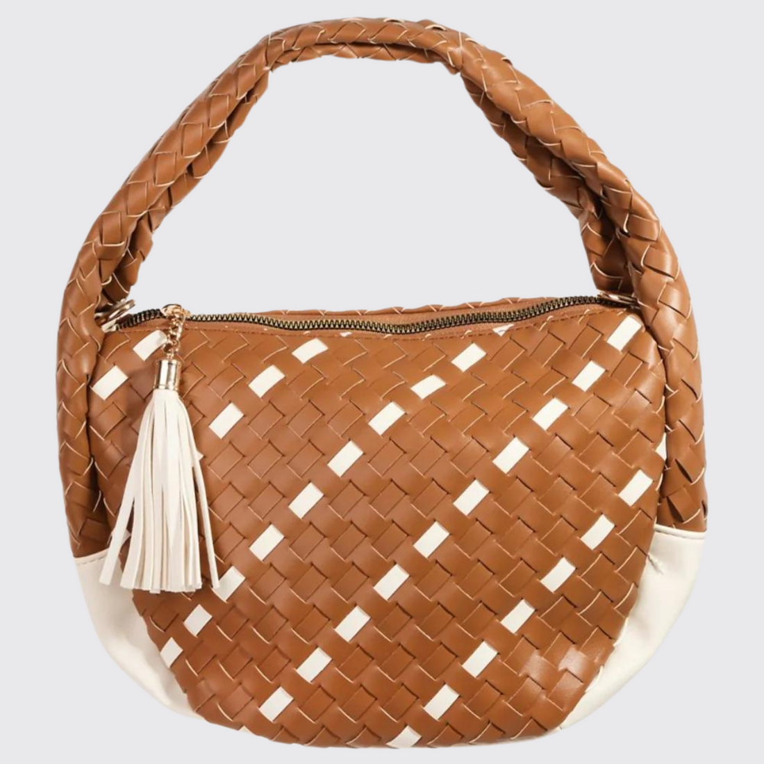 Fame Tassel Detail Weave Semi Circle Bag