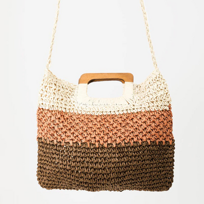 Fame Color Block Double-Use Braided Tote Bag