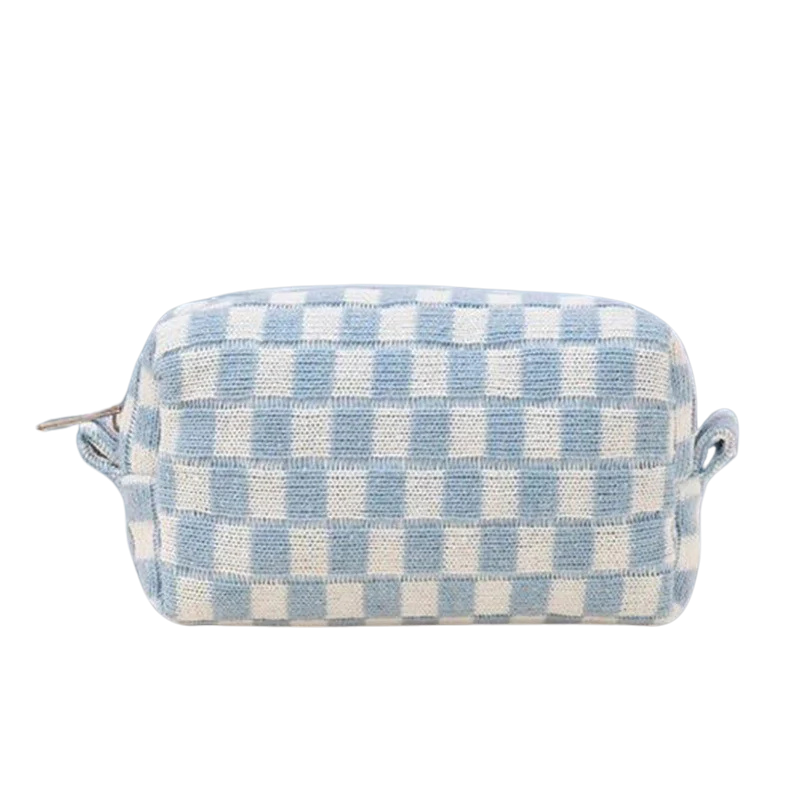 Zenana Checkered Pattern Knitted Cosmetic Pouch