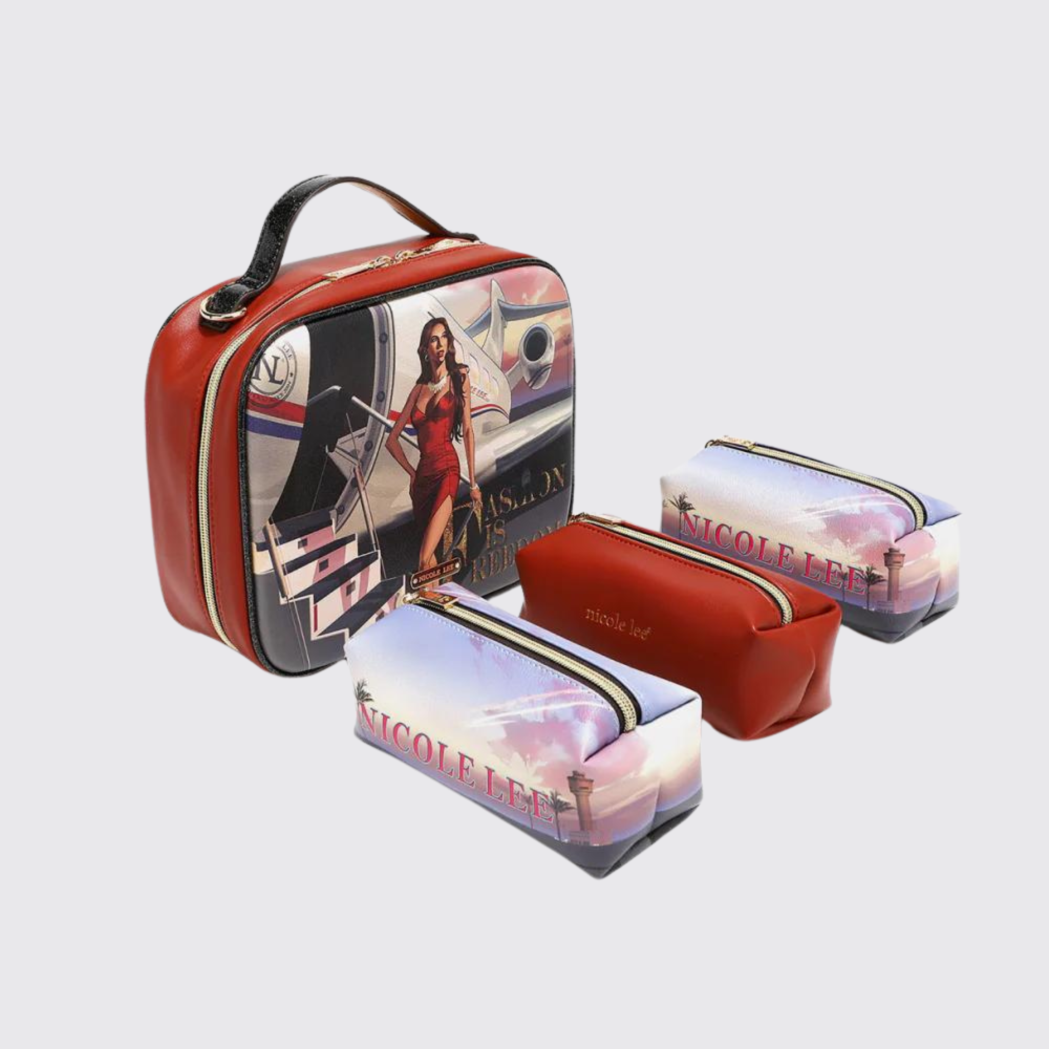 Nicole Lee USA Printed Handbag with Three Pouches