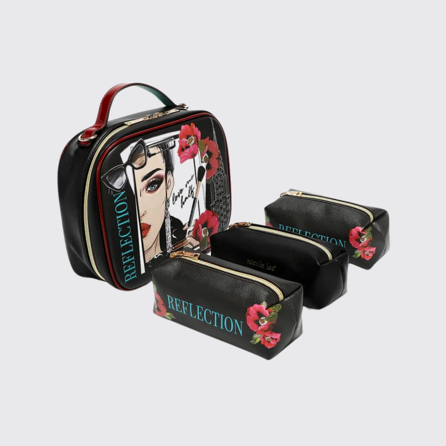 Nicole Lee USA Printed Handbag with Three Pouches