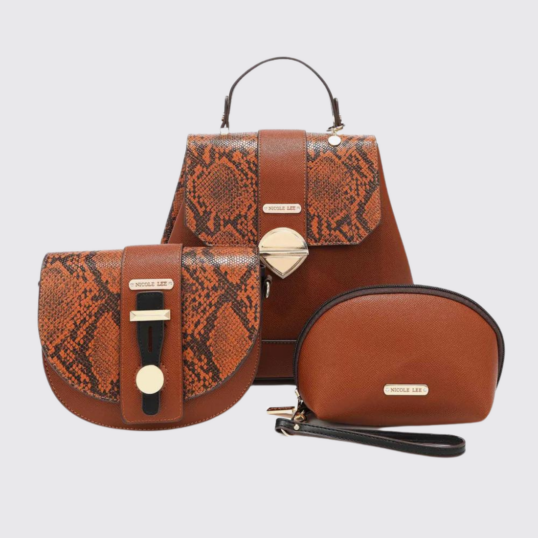 Nicole Lee USA Python 3-Piece Bag Set