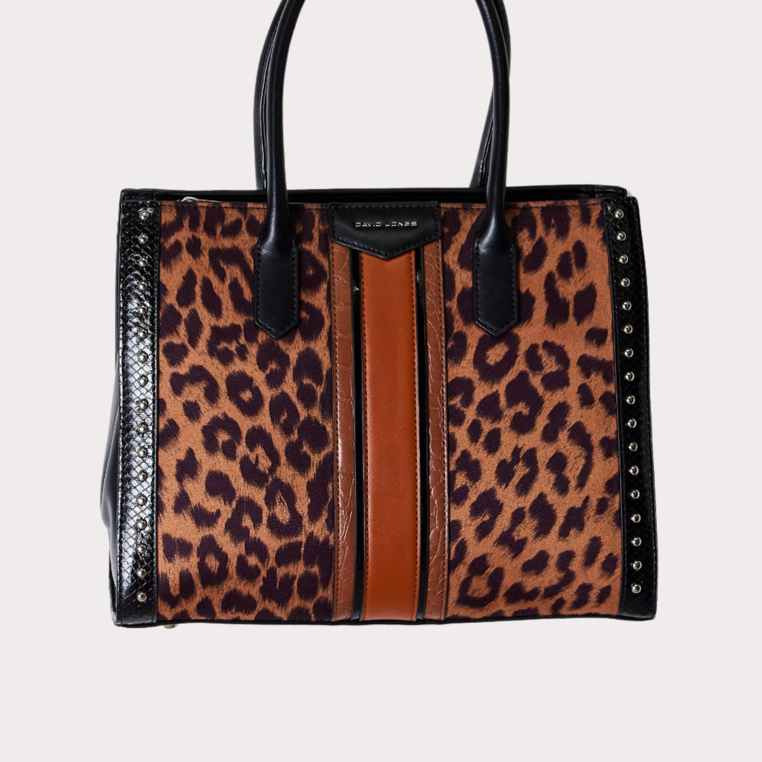 David Jones Leopard Contrast Rivet Handbag